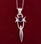 TRIPLE MOON GODDESS NECKLACE WITH AMETHYST STONE CENTER
